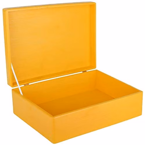 Creative Deco XL Gele Houten Opbergdoos met Deksel B/D/H: 40 x 30 x 14 cm