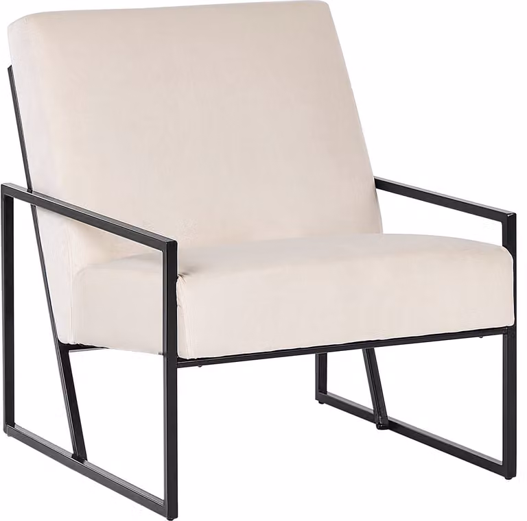 Delary Modern Glamour Fauteuil met Fluwelen Bekleding en Zwart IJzeren Frame - Lichtbeige
