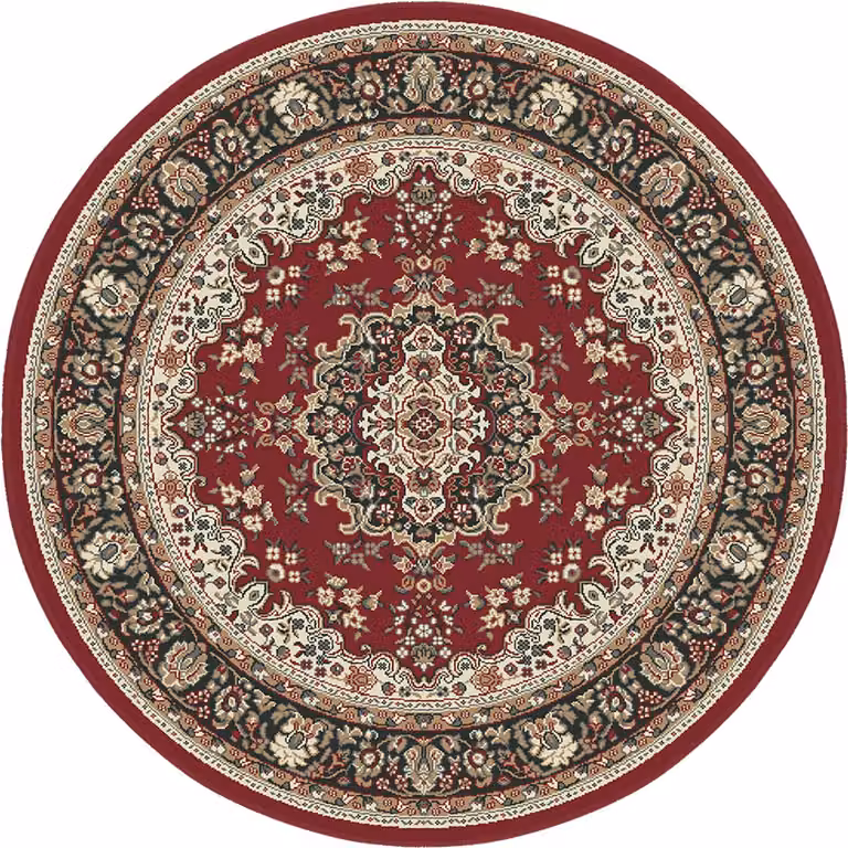 Muratap Klassiek Rood Oosters Rond Vloerkleed van Polypropyleen - Diameter: 200 cm