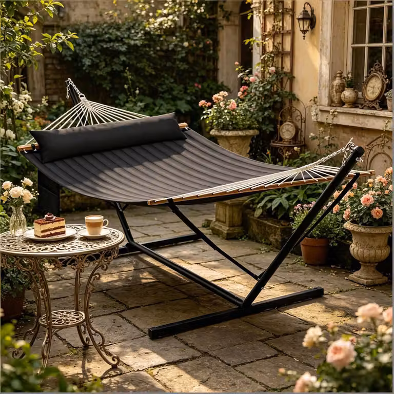 REDOM Hangmat met Frame - Dubbel - Verstelbaar - Antraciet - B/D/H: 360 x 105 x 105 cm