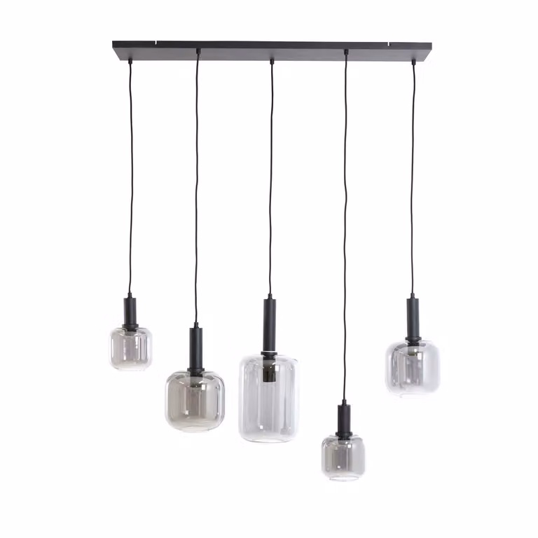 Light & Living Lekar Hanglamp - Zwart met Transparant Glas - 5x E27