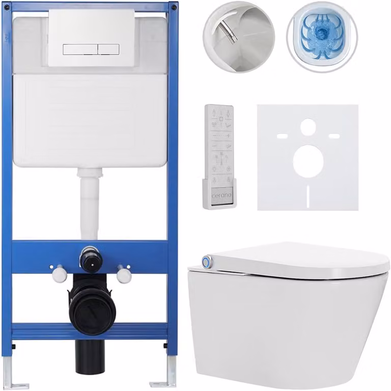 Cerano Complete WC-set Profi/Cronus Premium - Wit, glanzend - met Slim/Wit WC-knop - voor wandmontage - B: 59,3 cm, D: 38,4 cm