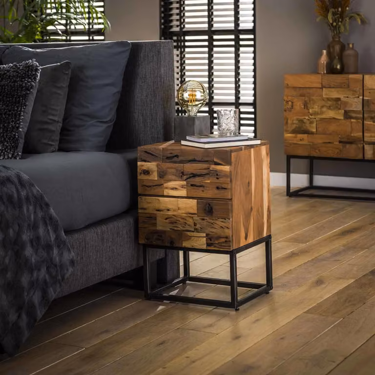 WoonStijl Nachtkastje Mill 2L van massief acacia hout, bruin