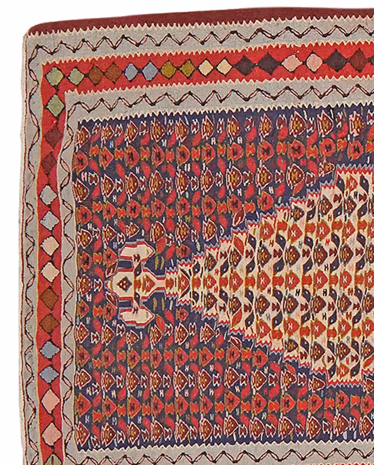 home24 Kelim Senneh laagpolig vloerkleed blauw multicolor wol B: 88 cm, L: 314 cm