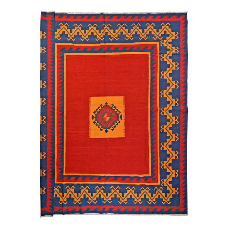 home24 Kelim Gashgai Laagpolig Vloerkleed - Meerdere Kleuren - Wol - Breedte: 326 cm, Lengte: 398 cm