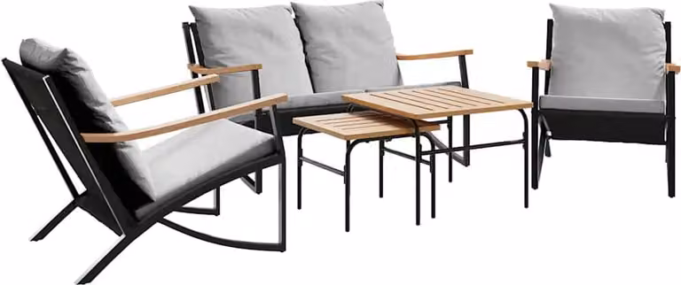 vidaXL 5-delige set balkonmeubels met kussens, zwart, staal, B/D/H: 120 x 68 x 81 cm