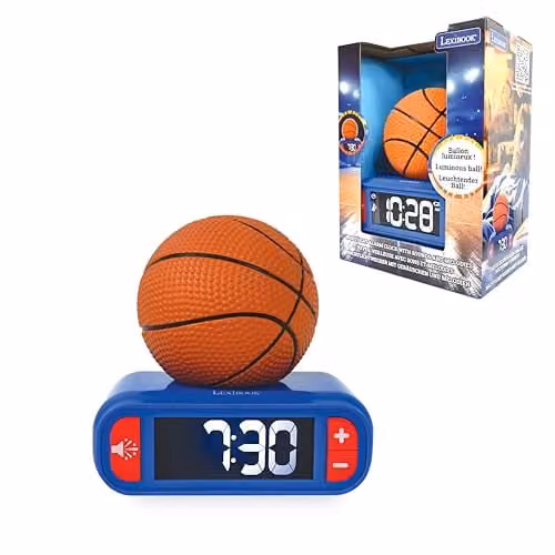 Lexibook Nachtlampje en Wekker met Basketbalthema, Blauw/Oranje, RL800BALXB