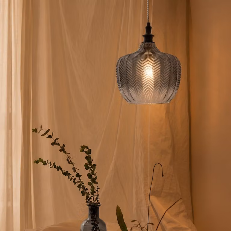 Lyora Hanglamp Loni met rookglas en aluminium in zwart en grijs, Ø 24 cm