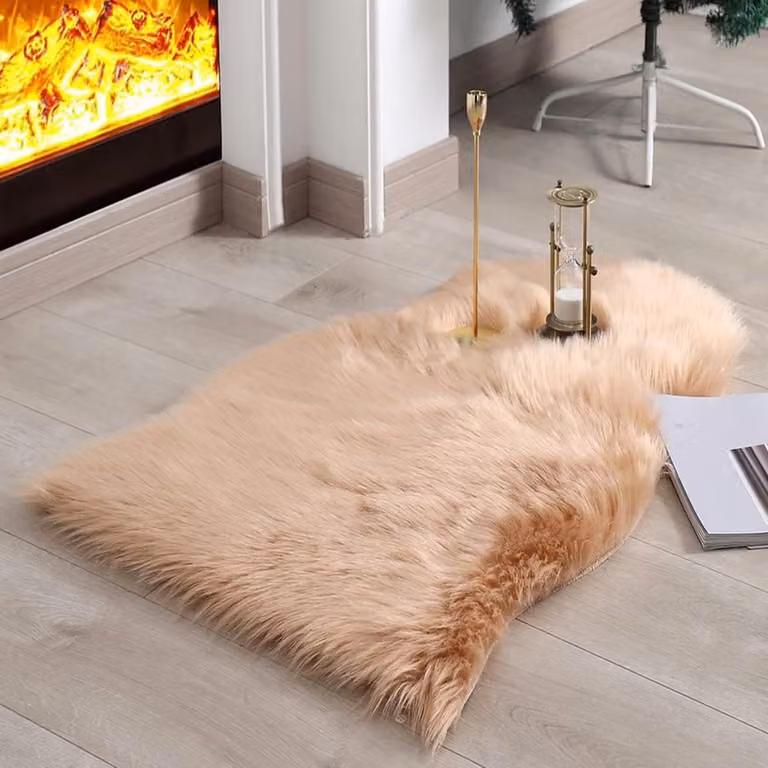 Zacht imitatiebont vloerkleed beige, rechthoekig pluizig tapijt voor woonkamer, slaapkamer of kinderkamer, 75 x 120 cm