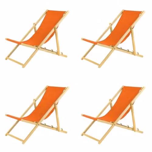 BAS Set van 4 inklapbare houten ligstoelen, oranje
