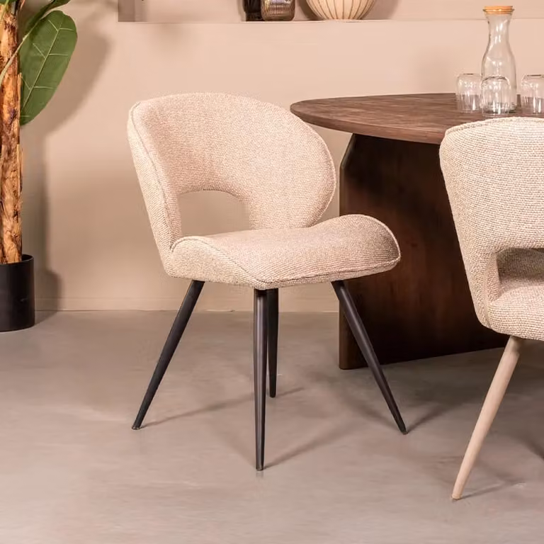 Label51 Eetkamerstoel Sakura - Naturel Boucle - Zwart Metalen Frame