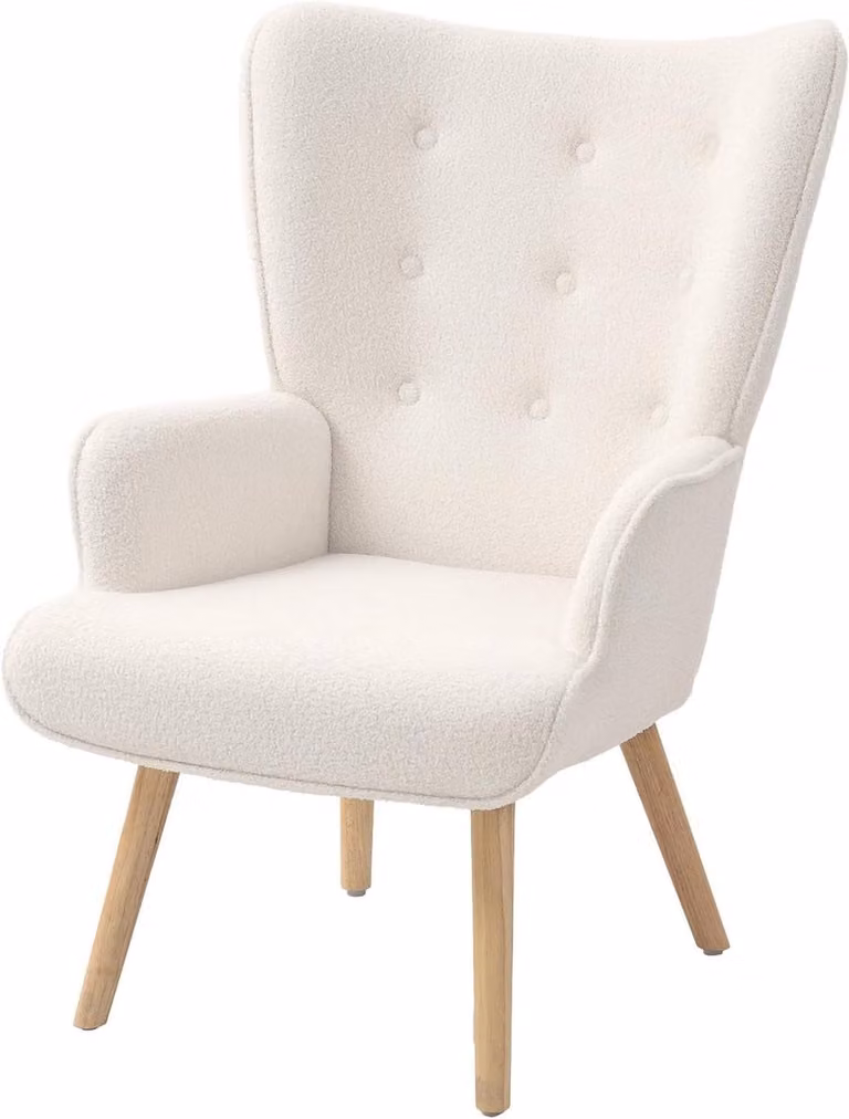 Woonkamerstoel Geknoopt - Gestoffeerde Stoel met Gebogen Rugleuning - Beige - B/D/H: 71 x 74 x 96 cm