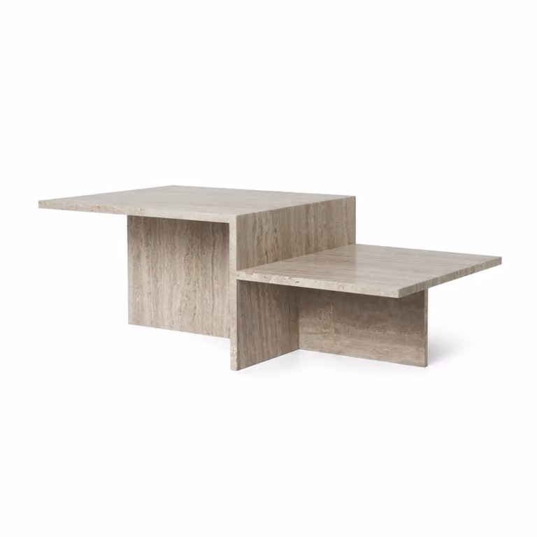 Ferm Living Distinct salontafel in beige travertijn met een modern abstract design