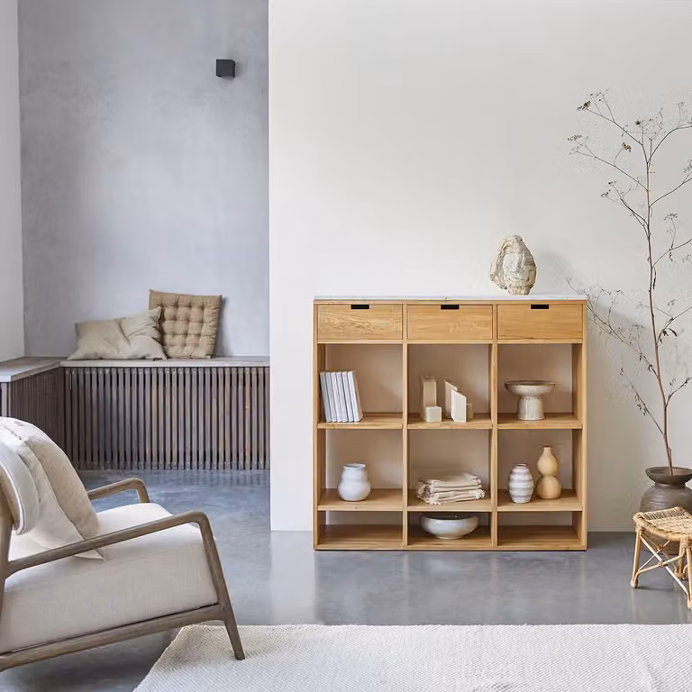 Tikamoon Dressoir Scandinavisch Design Eiken en Wit Terrazzo B/D/H: 120 x 40 x 97,9 cm