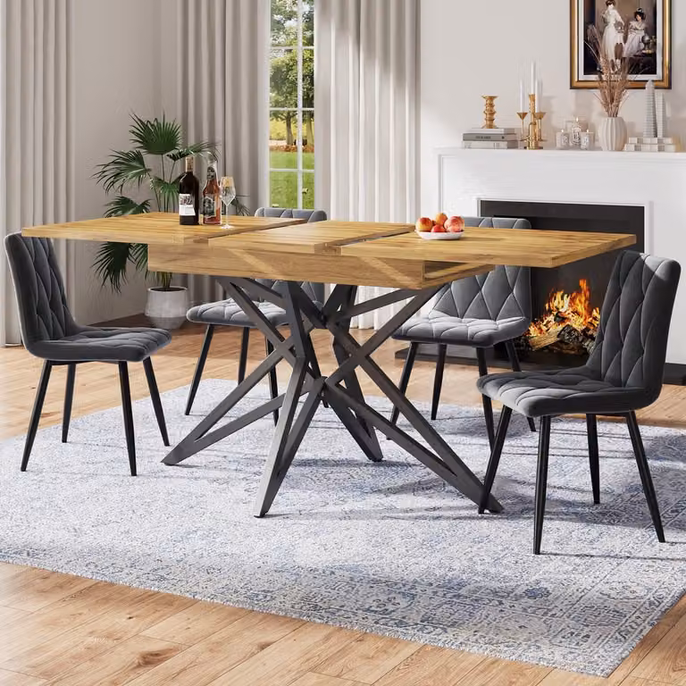 DESMIU Uitschuifbare Eettafel Walnootlook met Stervormig Onderstel - B/D/H: 120 tot 160 x 80 x 76 cm