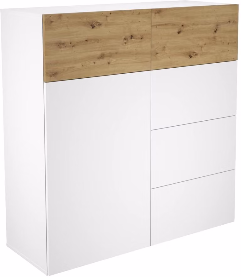 Modern Dressoir Zeger Wit Artisan Eiken Breedte: 109 cm, Diepte: 42 cm, Hoogte: 115 cm