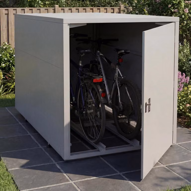 Mendler Fietsenstallingsgarage voor 2 fietsen, model HWC-P93, lichtgrijs, verzinkt staal, B/D/H: 123 x 113 x 208 cm