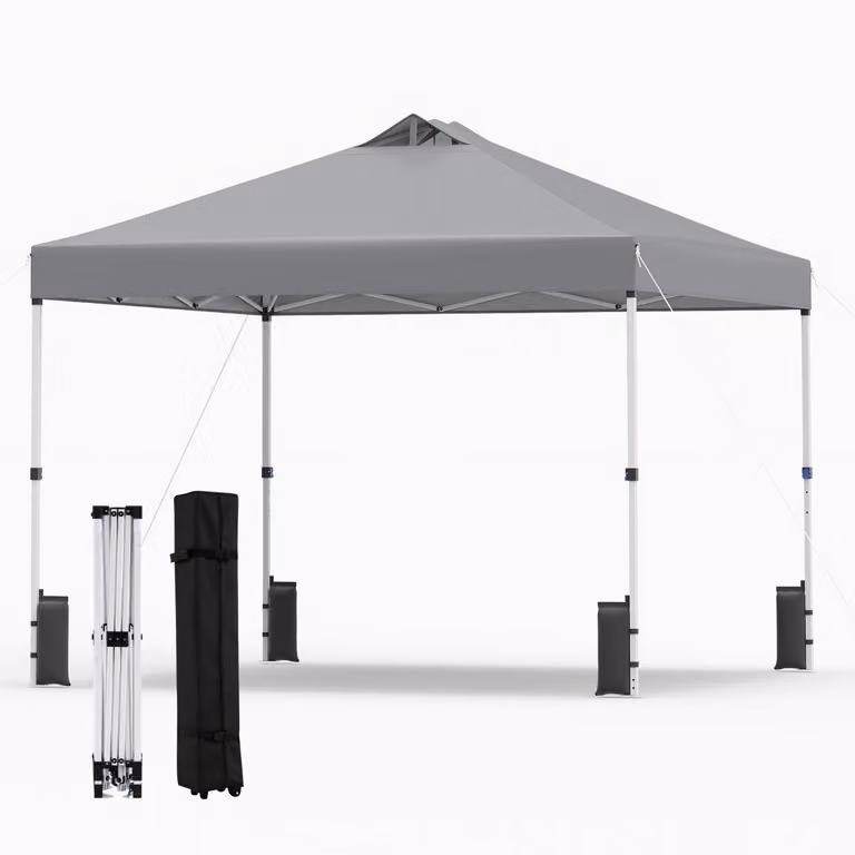 Costway Pop-up Paviljoentent met Stevig Frame en Zilverkleurig Dak, Grijs, 3 x 3 m