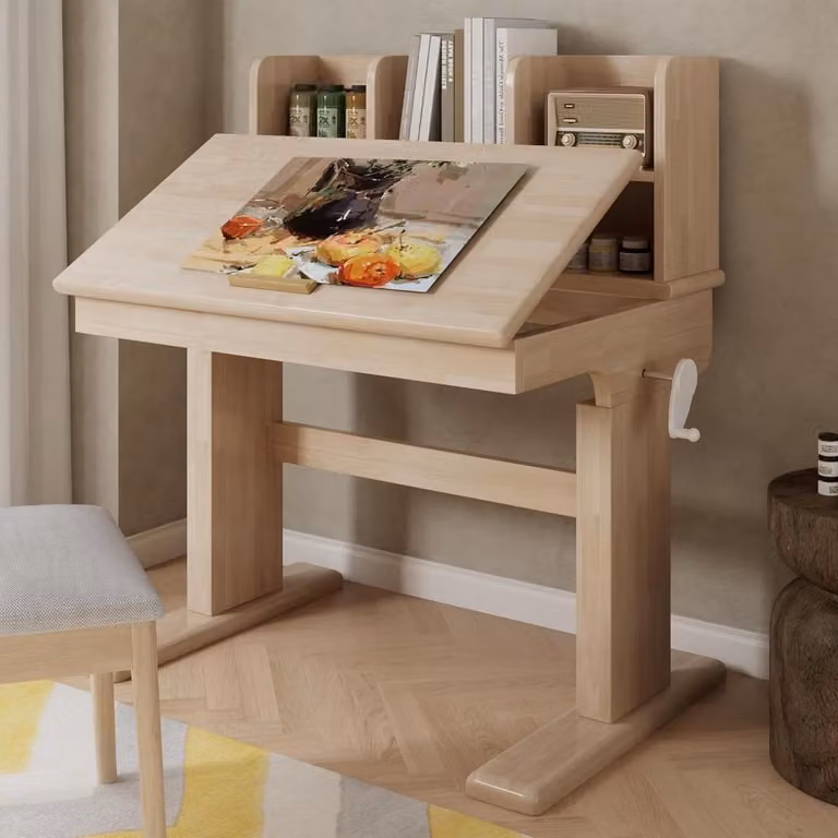 Verstelbaar Kinderbureau van Hout in Natuurlijk - B/D/H: 92 x 60 x 89 cm