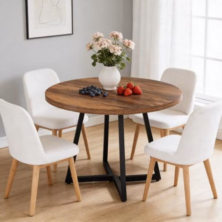 MEUNIQ Ronde Eettafel Industrieel - Zwart en Rustiek Bruin - Diameter: 80 cm
