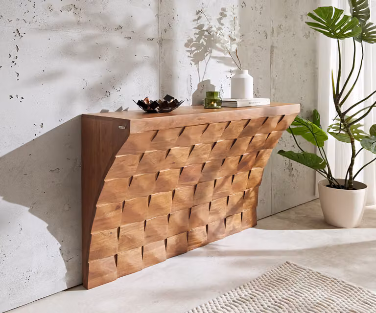 DELIFE Console Eremos van acacia hout in bruin, B/D/H: 120 x 35 x 76 cm