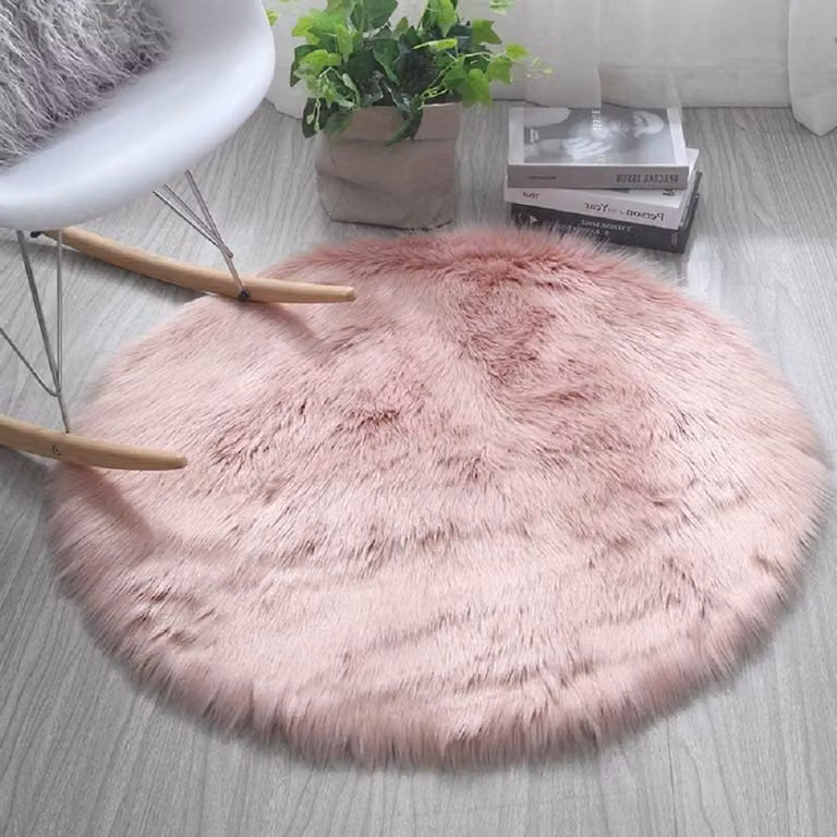Rond Shaggy Vloerkleed van Zacht Kunstbont in Roze - Diameter: 63,5 cm