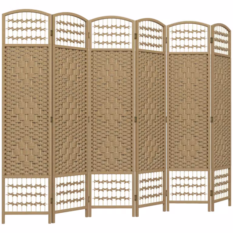 HOMCOM Paravent 6-delig inklapbare roomdivider van gevlochten papiervezel voor de woonkamer, 240 x 170 cm