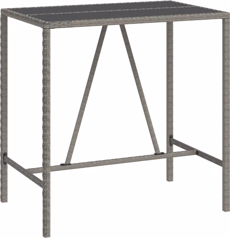 vidaXL Bartafel met glazen blad en polyrotan, grijs, B/D/H: 110 x 70 x 110 cm