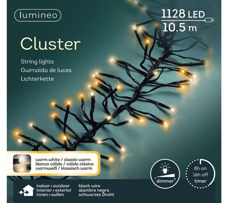Lumineo Lichtslinger Cluster 1128 LED warm wit/klassiek warm, 10,5 meter