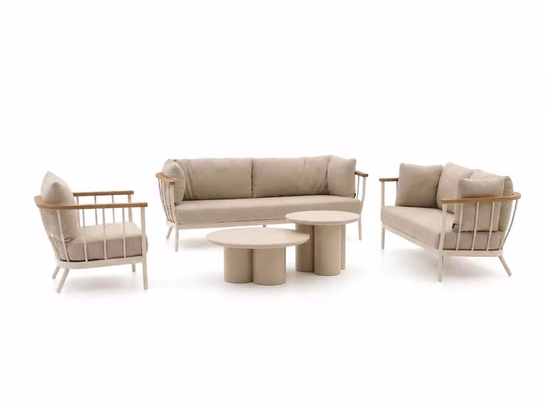Apple Bee Loungeset voor 6 personen, L-vormig, Grijs en Beige met Teak en Aluminium