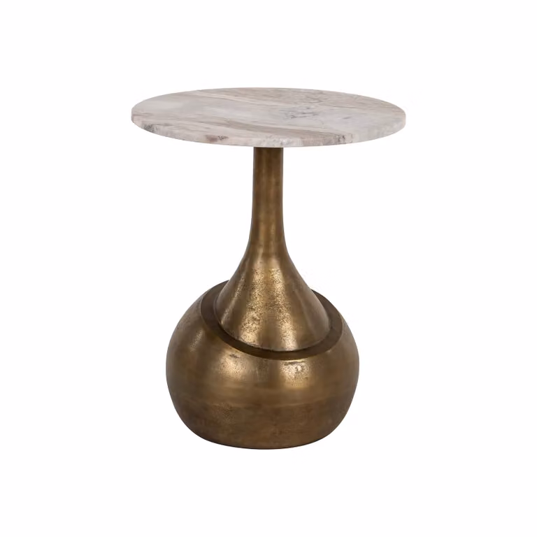 Richmond Interiors Sia Ronde Bijzettafel met Marmeren Blad en Brushed Gold, Diameter: 46,5 cm, Hoogte: 54,5 cm