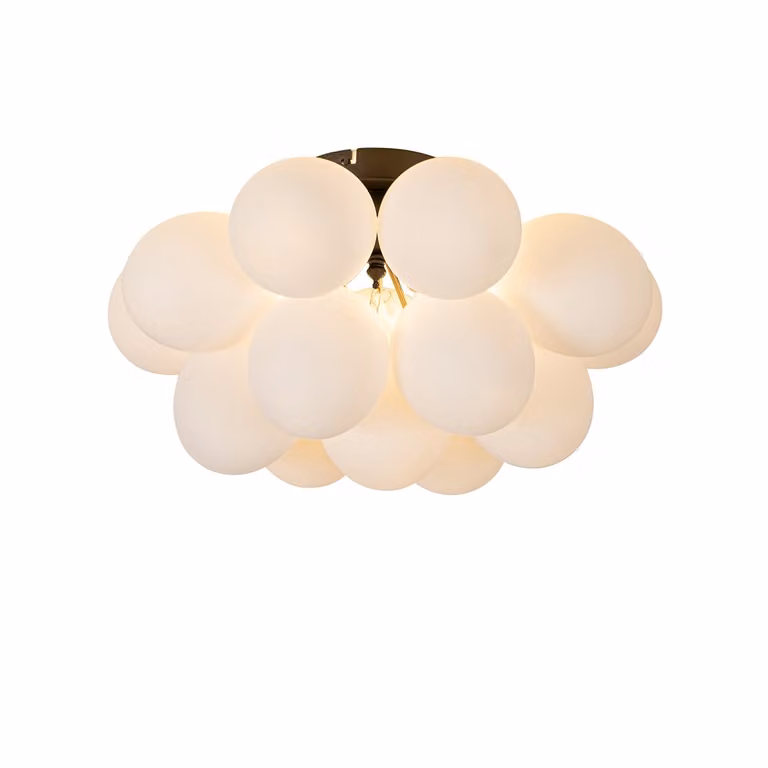 Qazqa Art Deco plafondlamp zwart met wit opaal glas, 4-lichts