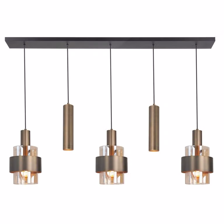 Highlight Marrone 5-lichts hanglamp zwart en brons L 120 cm