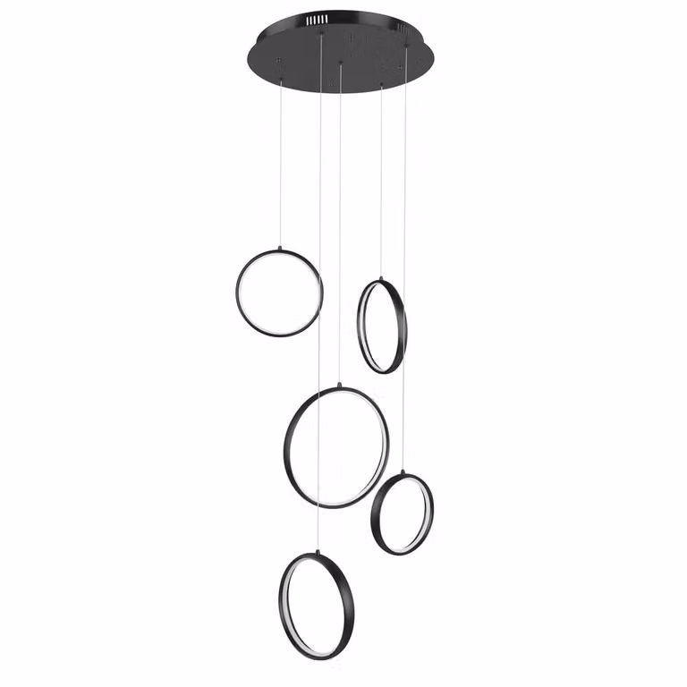 Highlight Design hanglamp Olympia zwart met 5 aluminium ringen