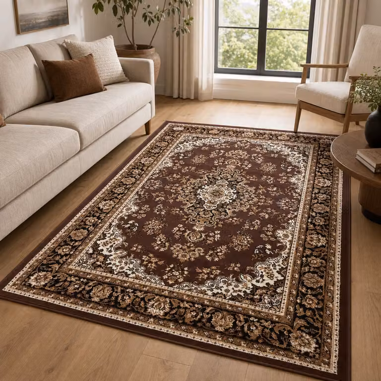 Muratap Klassiek Vintage Oosters Vloerkleed Medaillon Bruin 80 x 150 cm