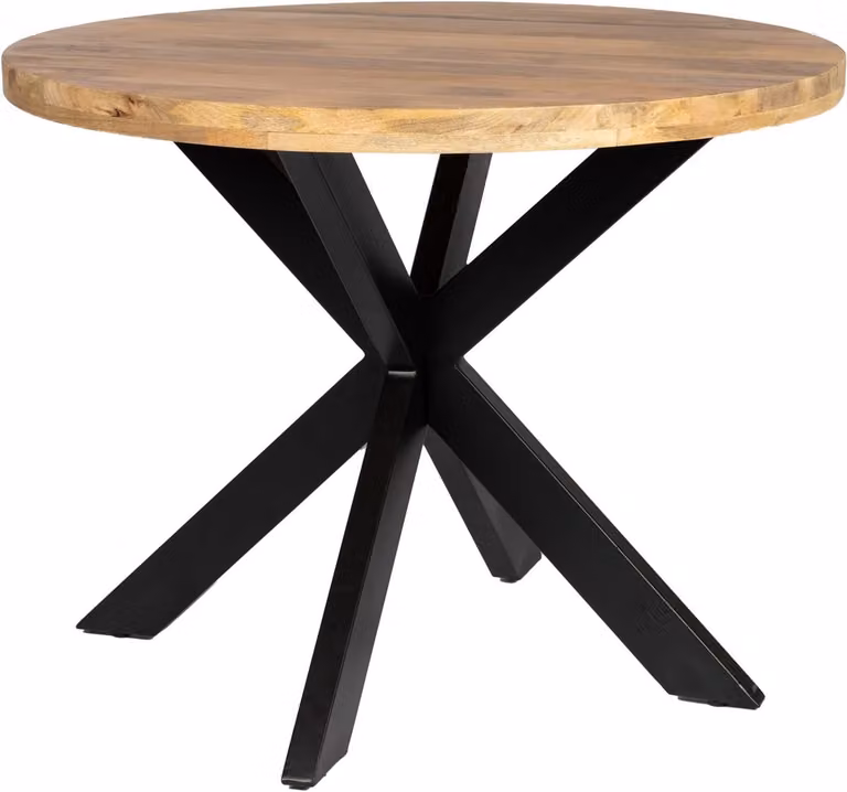 Zita Home Marlissa Ronde Eettafel van Massief Hout met Metalen Onderstel - Mango Naturel - B/D/H: 90 x 90 x 77 cm