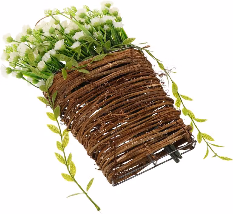 Kunstmatige hangplant met anjers in een witte mand - Onderhoudsvrije decoratie voor in huis - B/D/H: 34 x 20 x 7 cm