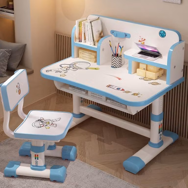 Kindertafel set met bureau en stoel, blauw, in hoogte verstelbaar, B/D/H: 101 x 75 x 48 cm