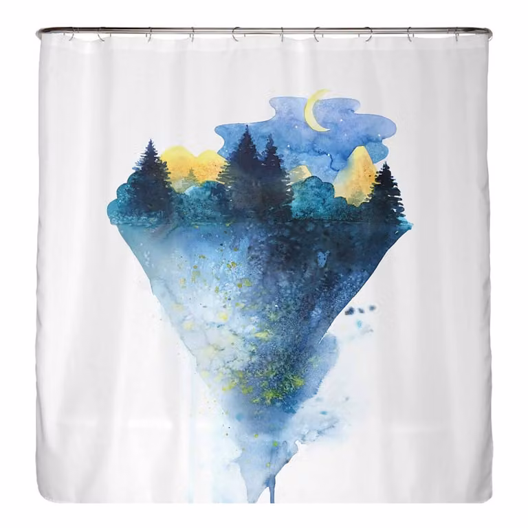 home24 Douchegordijn Nacht Natuur Blauw Microvezel B: 180 cm, H: 200 cm
