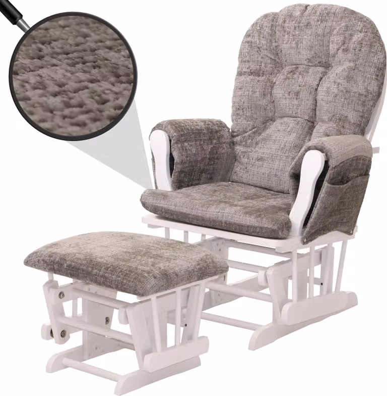 Mendler Relaxfauteuil HWC-C76 schommelstoel met voetbankje, lichtgrijs met wit frame