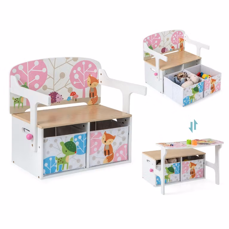 Costway 3-in-1 Ombouwbare Activiteitenbank voor Kinderen met Tafel, Stoelset en 2 Afneembare Stoffen Bladen, Wit