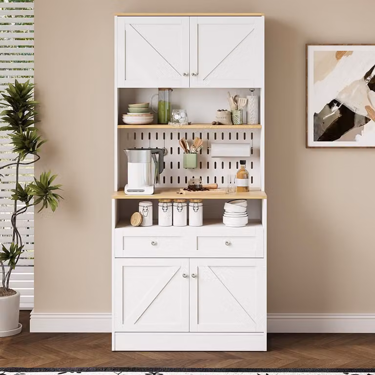 BLACKCOLORS Elegant wit dressoir met 2 lades en 4 deuren en zilveren handgrepen