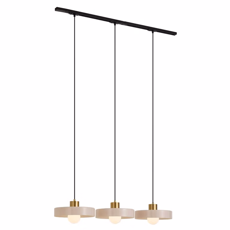 Qazqa Modern railsysteem zwart met 3 hanglampen messing en wit 1-fase