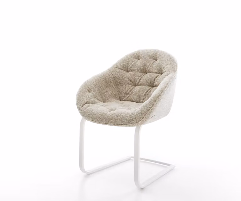 Gaio-Flex sledestoel met armleuningen en cantilever onderstel in beige geweven stof en wit vlak design