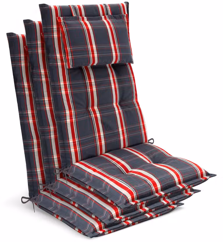 Beautissu 3-voudige premium rugkussen voor volwassenen, grijs-rood geruit, B: 120 cm, D: 50 cm, H: 7 cm