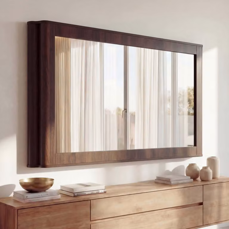 Mendler Wandspiegel HWC-P42 met notenhouten uitstraling, B/D/H: 120 x 80 x 10 cm