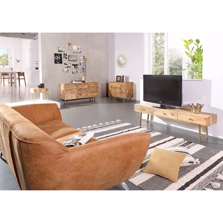 home24 Kast Yearby Bruin Rustiek Massief Hout B: 75 cm, D: 45 cm, H: 95 cm
