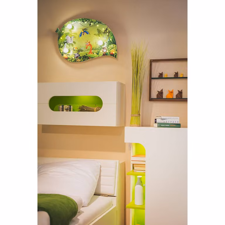 Elobra Blad Wildernis LED-plafondlamp en wandlamp voor de kinderkamer, groen hout