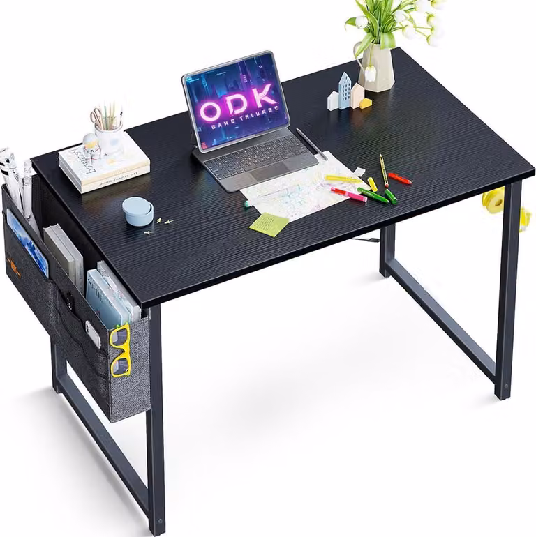 ODK Klein bureau met hoofdtelefoonhouder en opbergtas, zwart, B: 73,2 cm, D: 40 cm, H: 80 cm