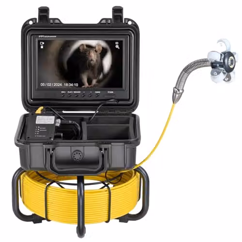 VEVOR Kanaalcamera 30 m, zelfnivellerende inspectiecamera met 9 inch 1080P HD-scherm, 36x zoom, IP68, 12 LED's, geel/zwart